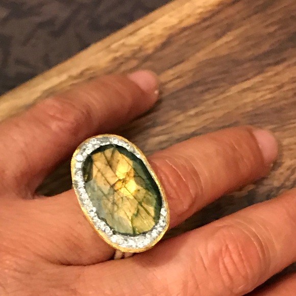 Matana Handmade Labradorite Statement Pavé Ring - Picture 5 of 5